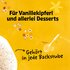 Vanilla sugar with text "for vanilla crescents and all kinds of desserts" and "belongs in every bakery"