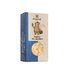 Photo of a pack ginger candied. On the package you can see a ginger tuber in the shape of a bear with a travel suitcase and a book.