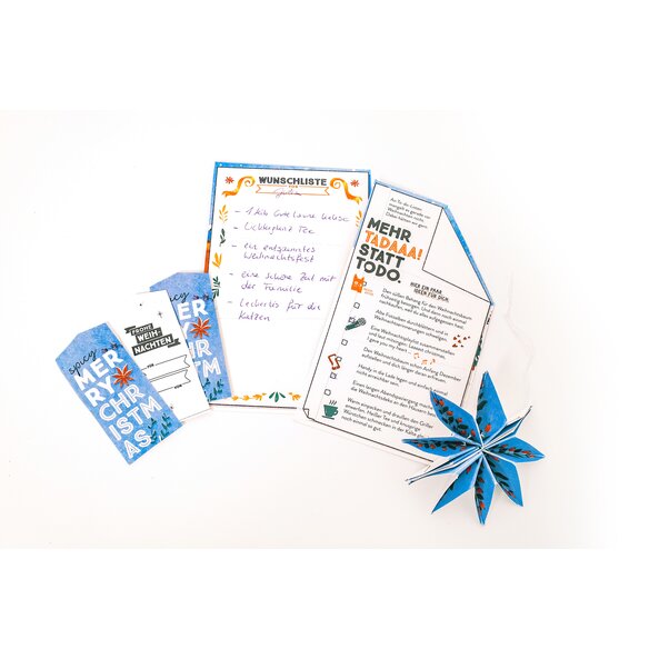 Craft ideas using the packaging from the spice Advent calendar: gift tags, wish list, Christmas to-do list