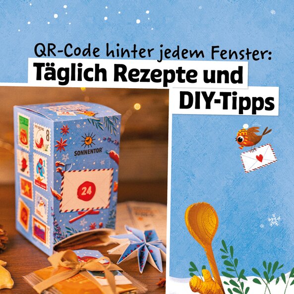 Spice advent calendar with QR codes for daily recipes and DIY tips