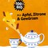 Teapot and cup with ingredients, text: "100% organic – With apple, lemon & spices"
