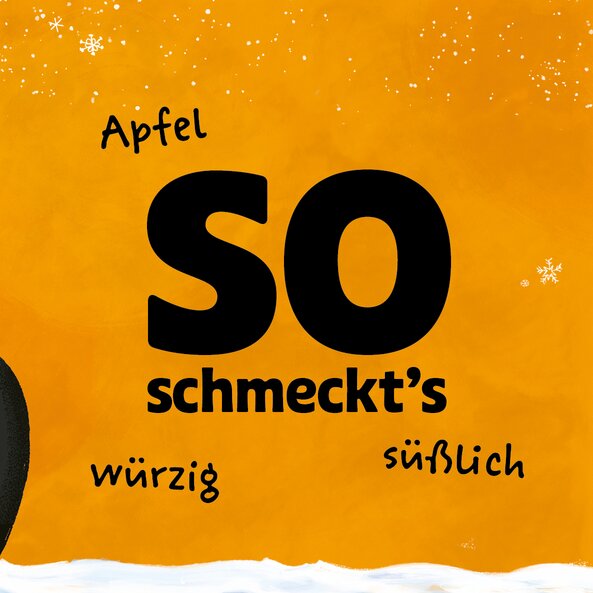 Orange background with text This is how it tastes: apple, sweet, spicy"