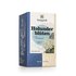 Photo of a pack elderflower tea. There is a picture of elderflowers on the package.