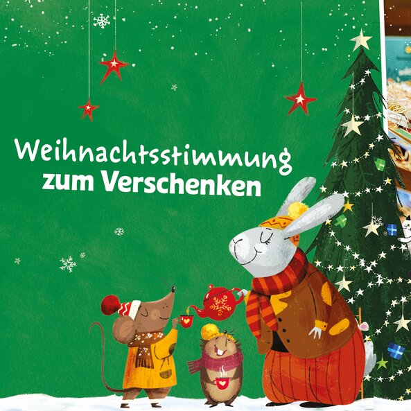Festive illustration for Sonnentor gifts with text "Christmas atmosphere to give as a gift"